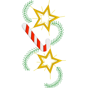 Candy Cane with Stars Embroidery Design