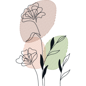 Sheer Background Line Art - Two Flowers and Leaves