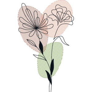 Sheer Background Line Art - Two Flowers and Leaves
